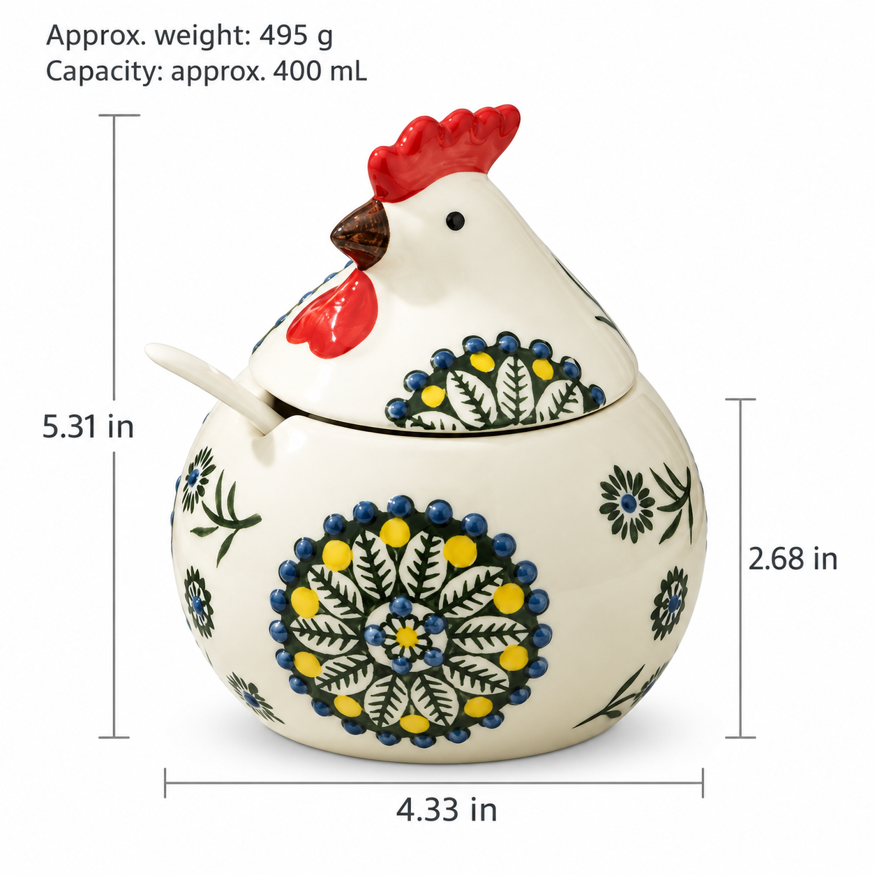 Floral Hen Ceramic Seasoning Jar with Lid